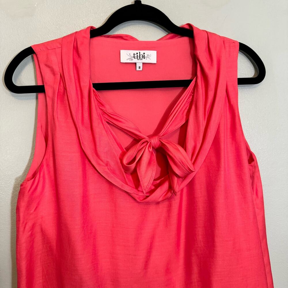TIBI Blouse Top Womens 8 Silk Blend Bow Tie Cowl Neck Sleeveless Career Pink - Picture 3 of 8